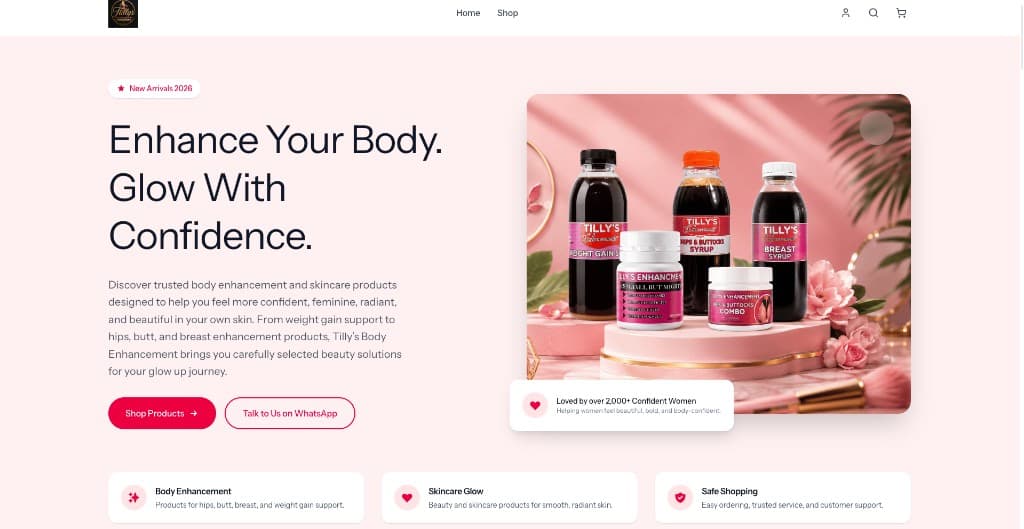 Tilly's Body Enhancement website preview